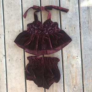 NWOT Burgundy Velvet Crop Top Playsuit